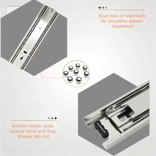 10 Pair Side-Mount 3-Section Full Extension Drawer Slides,16 Inch, Extra-Thic...