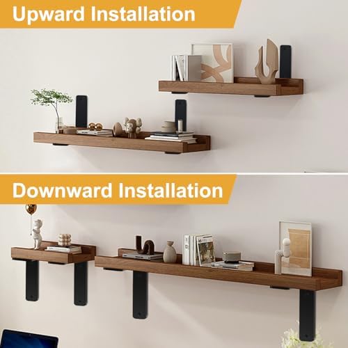 6 Pack - L 14" x H 8" x W1.5, 5mm Thick Black L Shelf Bracket, Iron...