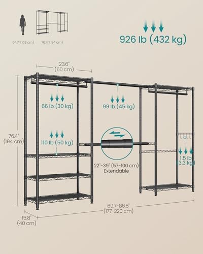 SONGMICS clothes rack, Adjustable Mesh Shelves and Hanging Rails