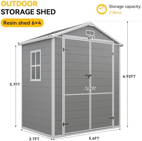 Aoxun 6x4 FT Outdoor Storage Shed, Outdoor Resin Shed with Floor, Gray