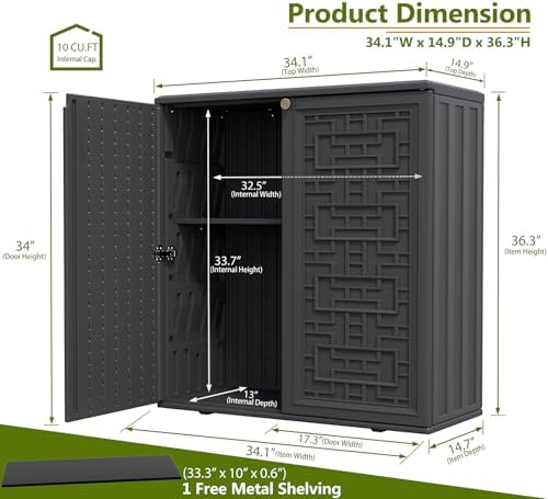 ZZM HDPE Outdoor Storage Shed, Outdoor Plastic Storage Cabinet, Horizontal Re...