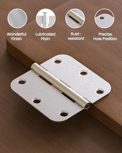 Door Hinges Brushed Nickel 36 Pack 3.5 Inch Rounded 5/8" Radius
