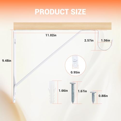 Closet Rod Brackets 11x9.5in, 8 Pack Closet Shelf Brackets, White