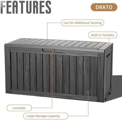 DRATO 135 Gallon Deck Boxes Outdoor Waterproof Storage Box with Wheels