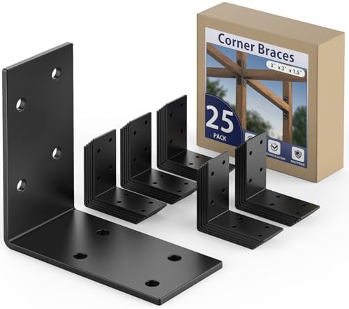 3 x 3 Inch L Brackets for Wood, Heavy Duty Galvanized Corner Braces, 25 PCS