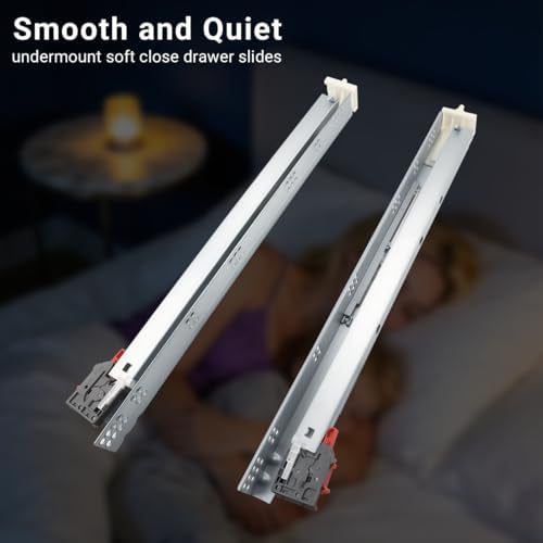 10 Pairs 21 Inch Undermount Drawer Slides, Self Soft Close Full Extension Dra...