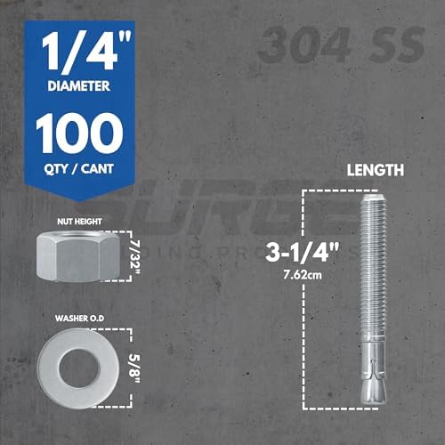1/4" X 3-1/4" 304 Stainless Steel Wedge Anchors for Concrete (Box o...