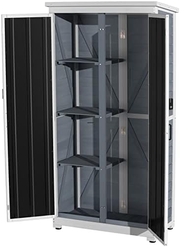 GDLF Outdoor Storage Cabinet, Wood & Metal Garden Shed, Tall Tool Organizer