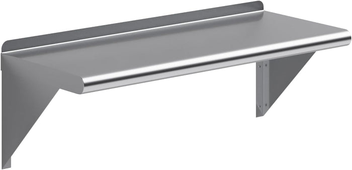 AmGood 12 in. x 30 in. Stainless Steel Wall Shelf with Backsplash - Holds 220 lbs - NSF 18-Gauge, Bullnose Edge | Commercial Air Fryer & Appliance Shelf