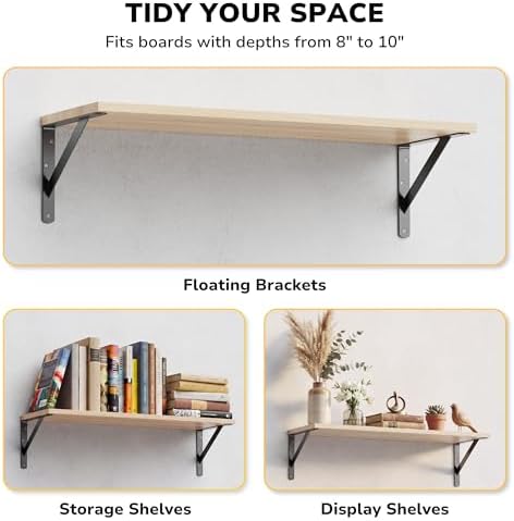 12 Pack 10 Inch Heavy Duty Shelf Bracket, Wall Shelf L Brackets for Floating ...