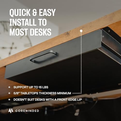 Under Desk Drawer Slide Out Attachment - Carbon Steel Undermount Table Drawer...
