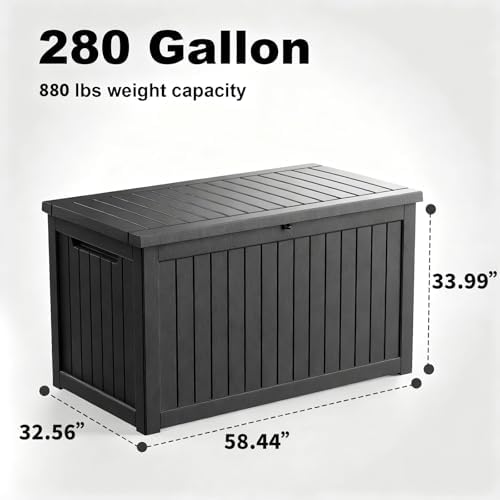 DRATO 280 Gallon Deck Box, Outdoor Large Waterproof Resin Storage Box with Lo...