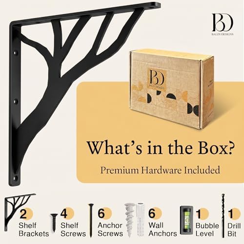 Rustic Tree Black Heavy Duty Shelf Brackets 12 inch by Balin Designs, Decorat...