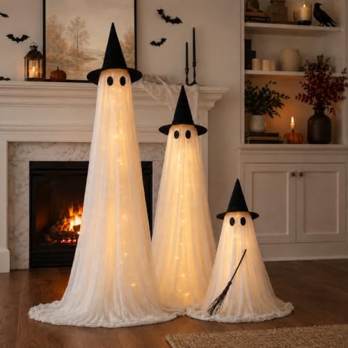 Halloween Decorations Outdoor 3 Pack Lighted Ghost-Family with Timer Remote