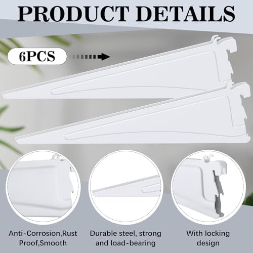 Wonderjune 6 Pcs Adjustable Locking Shelf Bracket 16 Inch Shelf Brackets Heav...