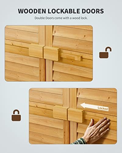 Gizoon Outdoor Storage Cabinet with 3 Shelves, Double Lockable Wooden Shed