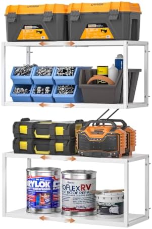 ThreeHio 2 Pack Expandable Garage Shelves Wall Mount, Heavy Duty Garage Wall ...
