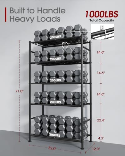 Sakugi Storage Shelves - 5 Tier Shelf Organizer, Heavy Duty Garage Shelving U...