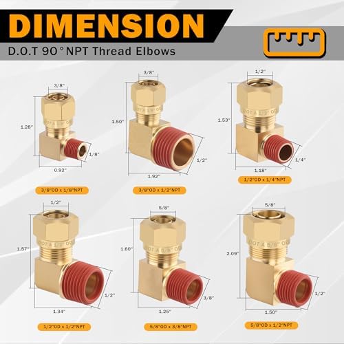 5PCS Brass DOT 5/8" Tube x 1/2" NPT Nylon Tubing 90 Degree Elbow