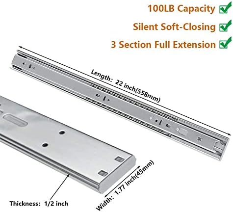 LONTAN 2 Pairs Soft Close Drawer Slides 22 Inch Heavy Duty Cabinet Rails