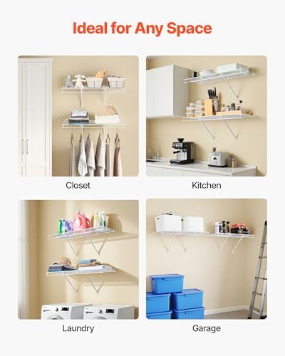 VEVOR Wire Shelf Kit, 3 ft, Set of 2, Wall Mounted Wire Shelves, Heavy-Duty C...