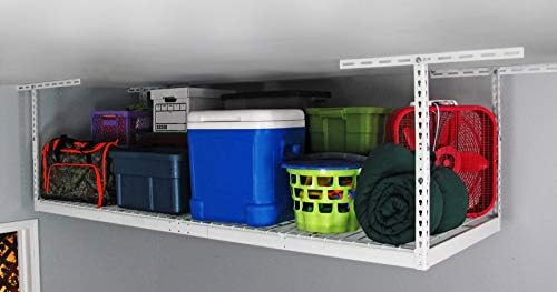 SafeRacks 3x8 Overhead Garage Storage Rack, White, 24"-45" Height