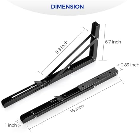 Ravinte Matte Black Folding Shelf Brackets, 16 Inch, 4 Pack