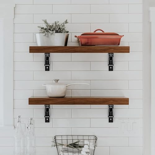 Ravinte Matte Black Folding Shelf Brackets, 16 Inch, 4 Pack