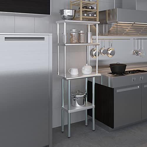 AmGood 14 in. x 24 in. Stainless Steel Work Table with Double Tier Overshelf ...