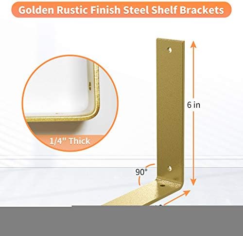 L Shelf Brackets 10 inch, Gold Heavy Duty Iron Shelf Brackets, Industrial Mod...