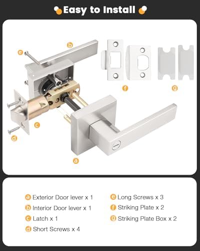 Gobrico 10 Pack Privacy Square Brushed Nickel Door Handle Interior, Keyless D...