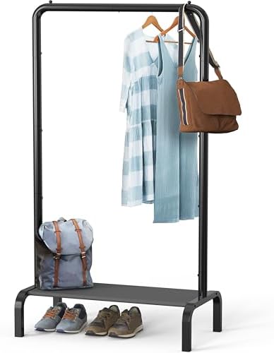 Simple Houseware 30" W Narrow Freestanding Garment Rack with Shelves, Black
