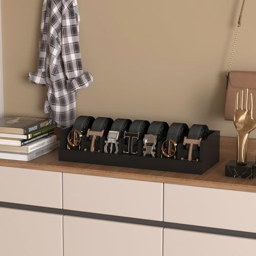 Belt Storage Organizer Box - 7 Grids Bamboo Belt Organizer for Closet | Woode...