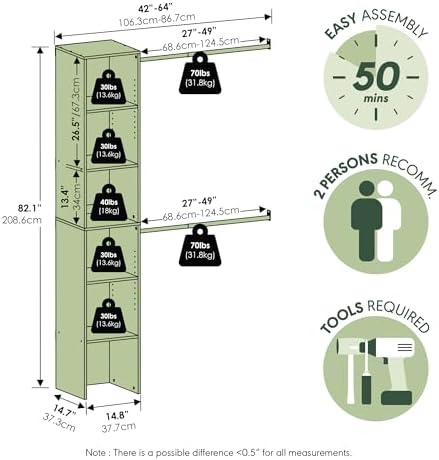 Furinno FANO Closet Organizers and Storage, 5-Tier Closet Storage Organizer w...