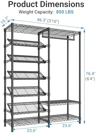 VIPEK S20 Heavy Duty Clothes Rack with 7-Tiers Shoe Shelves, Black