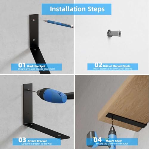 6-Pack Heavy Duty 12-Inch Black Shelf Brackets, L Shelf Bracket 12 Inch for F...