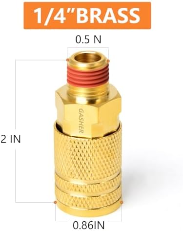 GASHER 12PCS 1/4-Inch Brass Male Industrial Coupler,1/4 Inch NPT Male Threads...