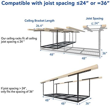 FLEXIMOUNTS 3x8 Overhead Garage Ceiling Storage Rack Organization, Black