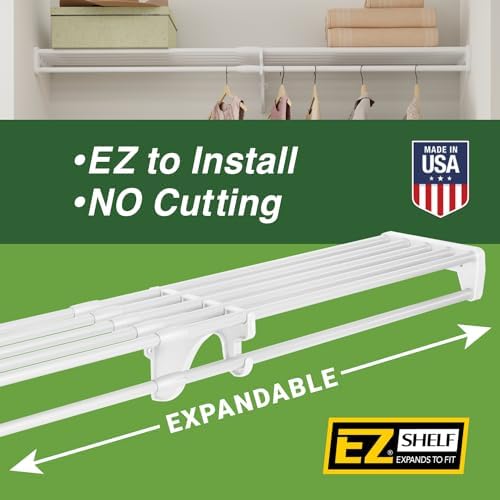 EZ Shelf-Expandable-Closet Shelf (NO Hanging Rod)- 29” - 49” -White- Easy Ins...