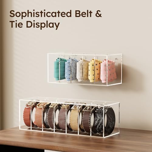 FEMELI Acrylic Belt Organizers for Closet 7-Slots Belt box with Dust Cover