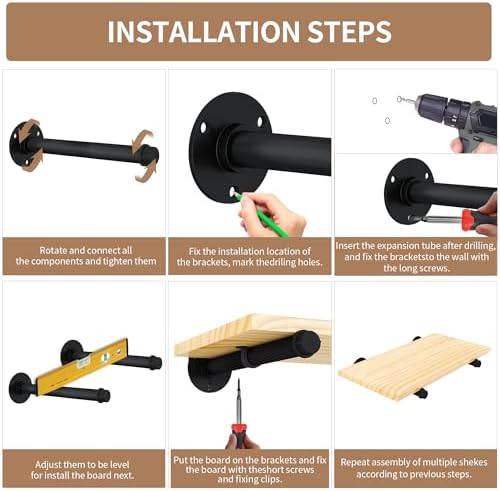 Metal Pipe Shelf Brackets for 12 Inches Board, Heavy Duty Wall Mounted Metal ...