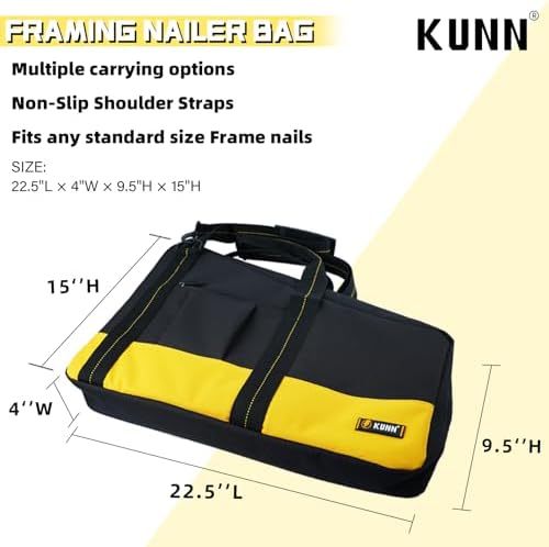 KUNN Shoulder Framing Nailer Bag with Dual Lockable Zipper,Extra pockets for ...