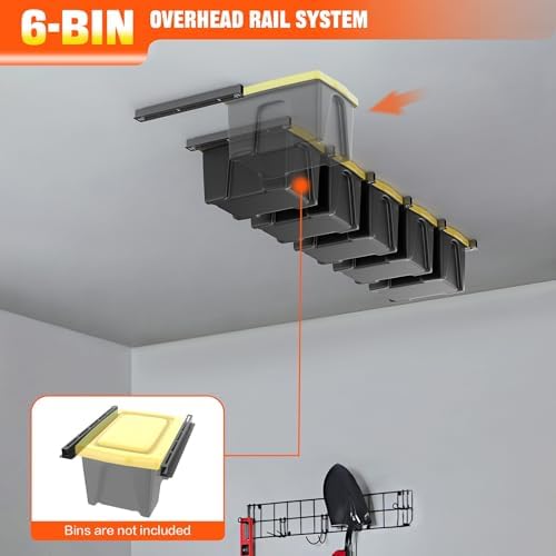 TORACK Garage Ceiling Bin Storage Rack, Overhead Tote Storage Rails