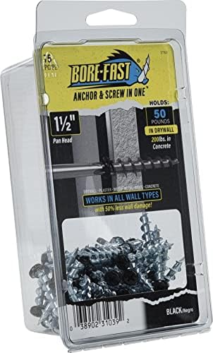 Hillman Borefast Drywall Anchors, 1-1/2in Pan Head, 75 Pack, Black
