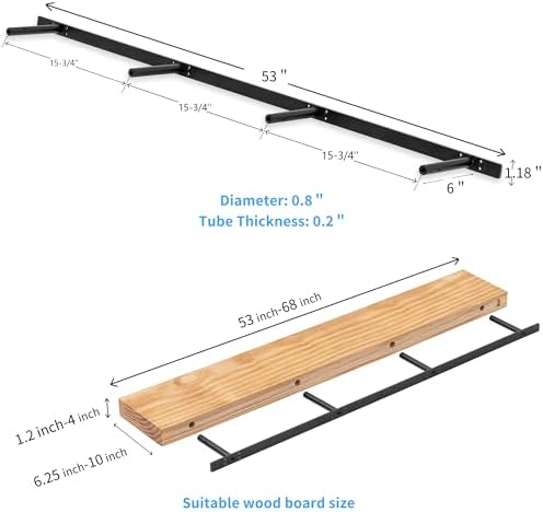 53'' Heavy-Duty Hidden Floating Shelf Bracket – 210 LBS Max Load (Mou...