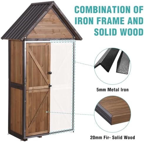 Outdoor Storage Cabinet,Garden Shed with Metal Frame Adjustable Shelves
