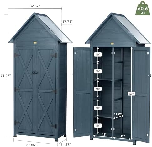 Outdoor Storage Shed with Floor & Adjustable Shelves, Wooden Garden Tool ...