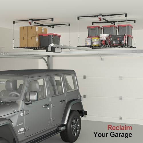 Overhead Garage Storage Rack for 10–12 FT Ceiling, Heavy-duty 4x4 FT Ceiling ...