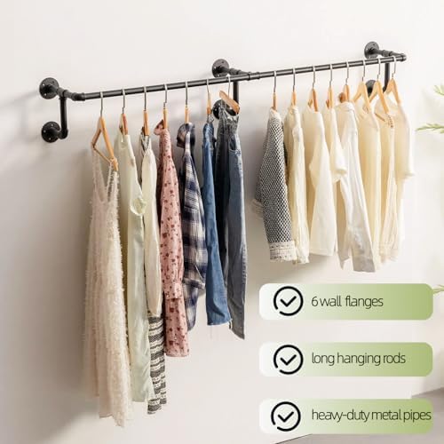 Wall Clothes Rack, Industrial Pipe Clothing Rack, Hanging Clothes Rod