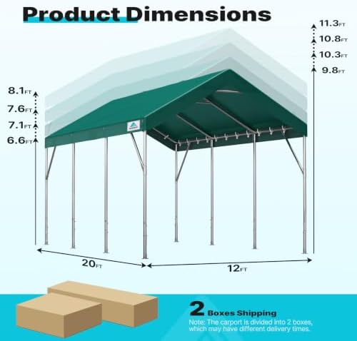 ADVANCE OUTDOOR 12x20 ft Heavy Duty Carport Potable Car Canopy Garage Party T...
